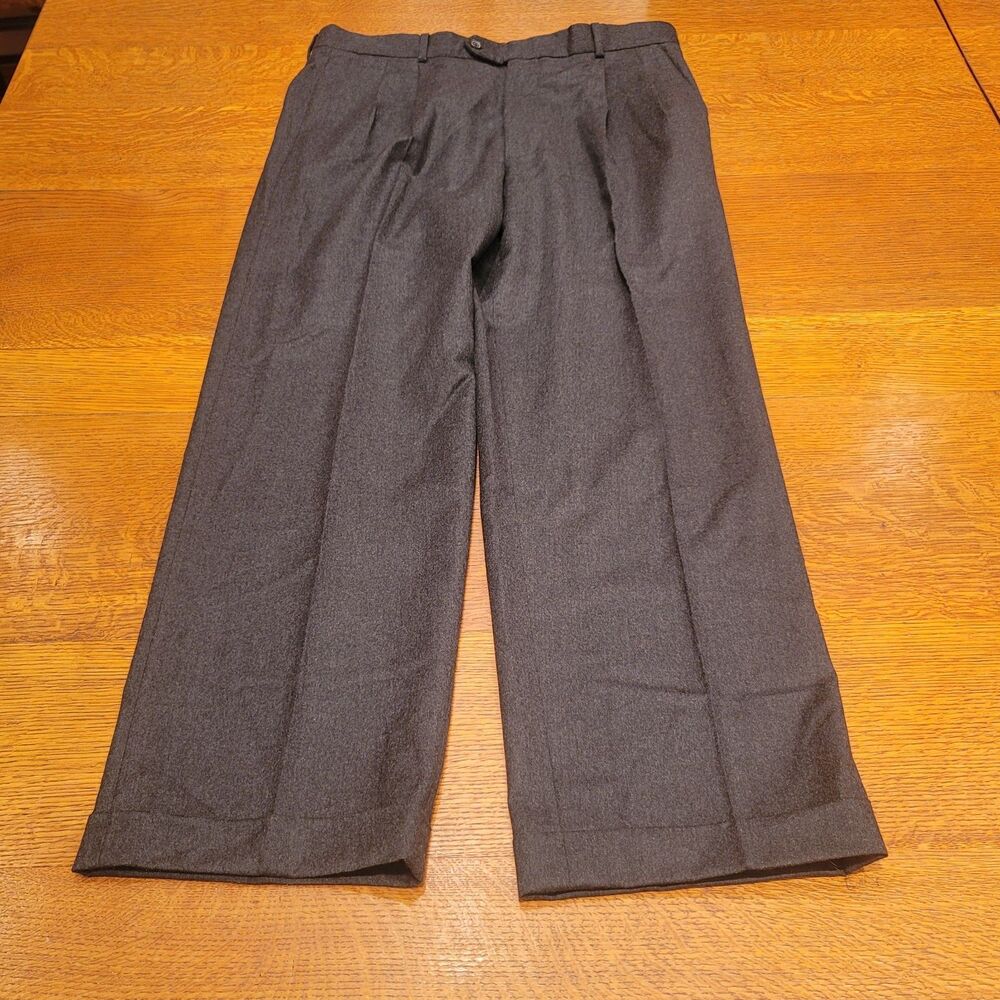 Grant Thomas 100% Wool Pants Made In Italy 36x30 Double Pleated Cuffed
